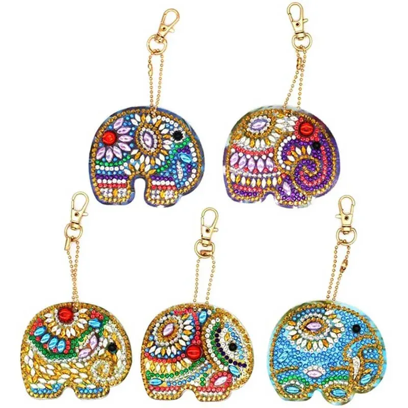 Porte-clés Diamond Painting Éléphants - 5 pendentifs à personnaliser