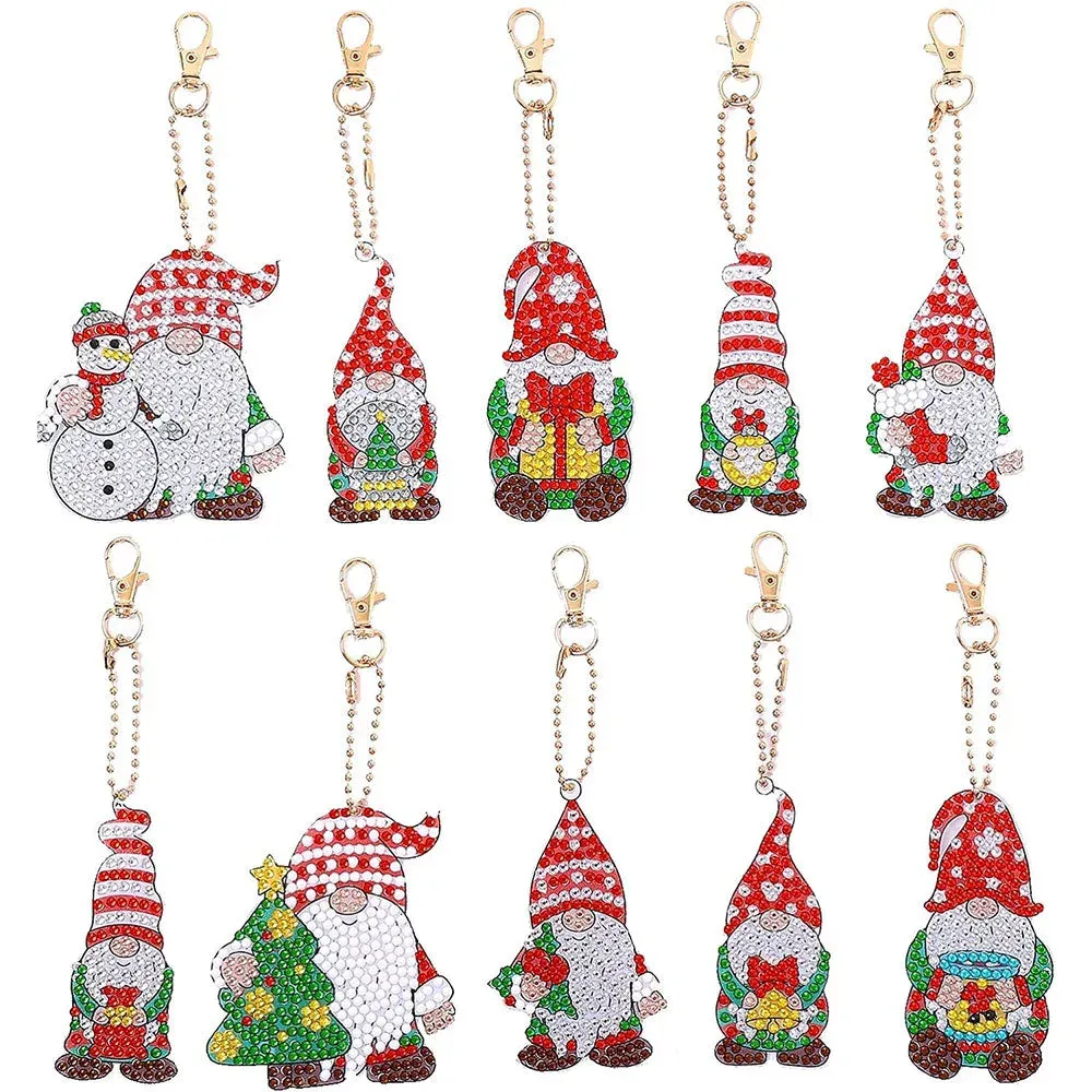 Porte-clés Diamond Painting Elfes Rouges - 10 pendentifs festifs 8x5 cm
