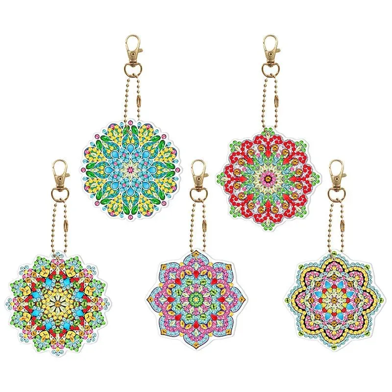 Porte-clés Diamond Painting Fleurs Mandala - 5 pièces élégantes