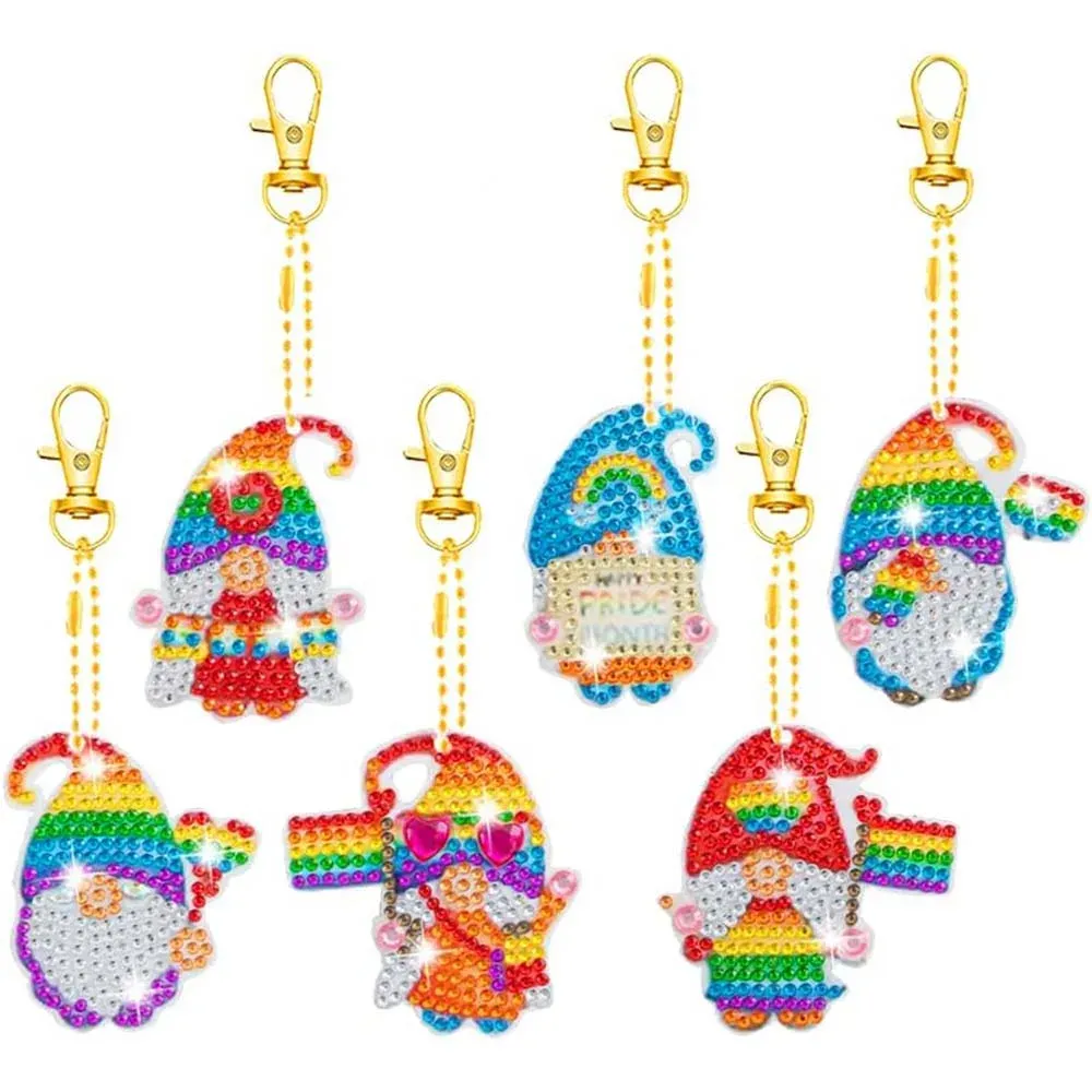 Porte-clés Diamond Painting Gnome Arc-en-Ciel - Décoration scintillante