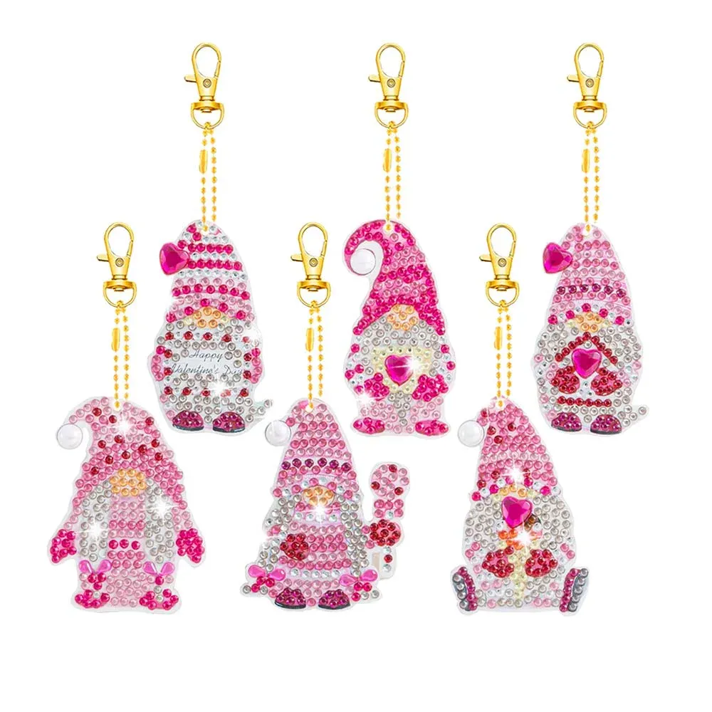 Porte-clés Diamond Painting Gnome Rose - Décoration scintillante à créer