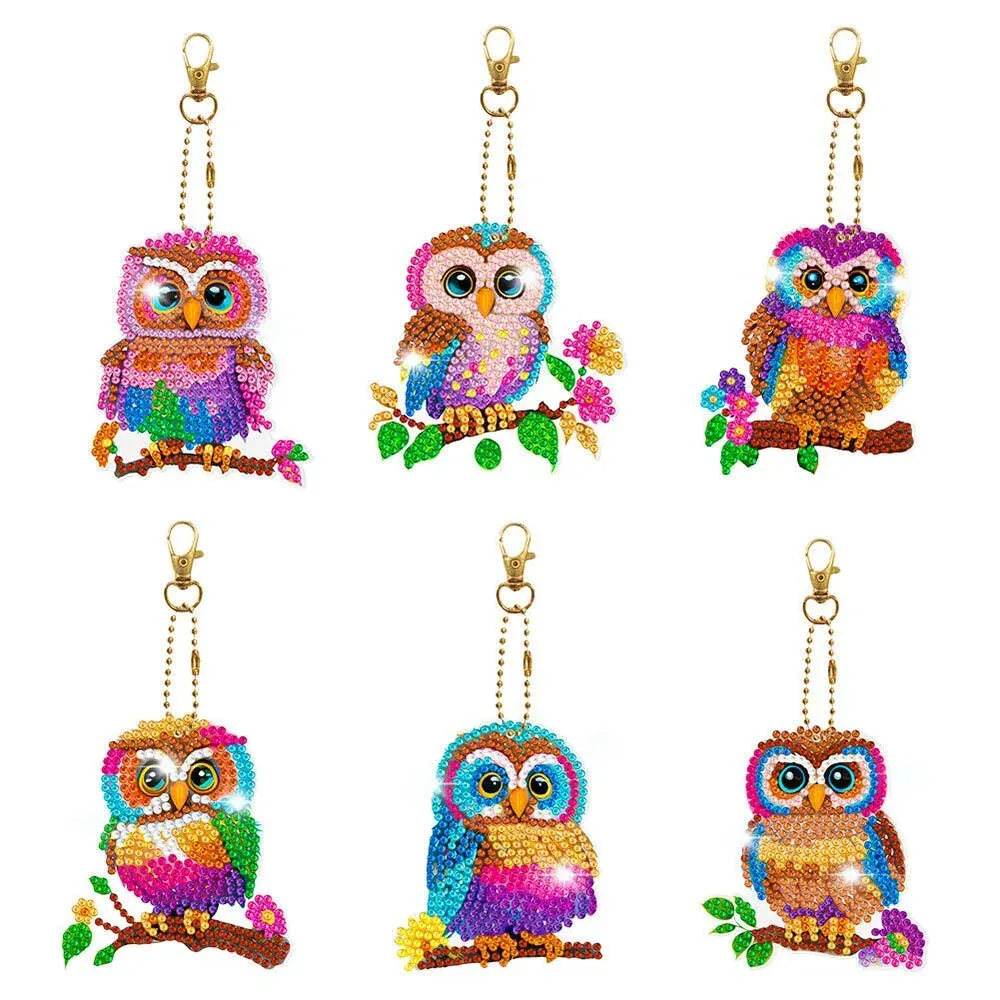 Porte-clés Diamond Painting Hiboux - 6 pièces élégantes à personnaliser