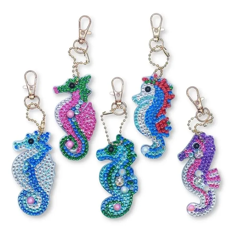 Porte-clés Diamond Painting Hippocampes - 5 pièces élégantes et scintillantes