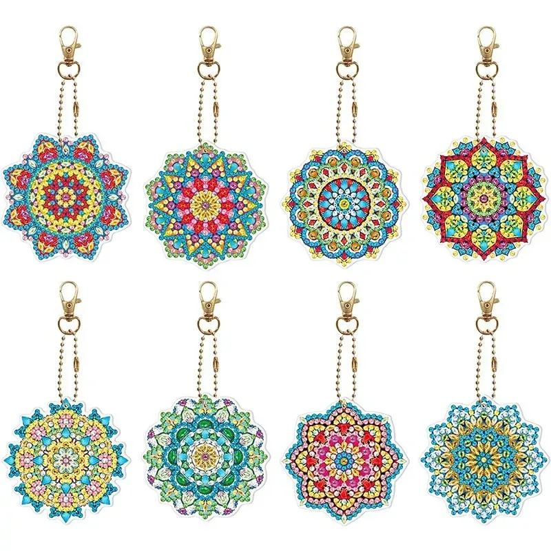 Porte-clés Mandala - 8 pièces à personnaliser en diamond painting
