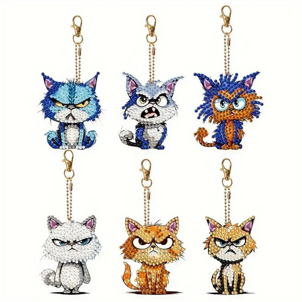 Porte-clés Diamond Painting Mauvais Chats - 6 pendentifs à personnaliser