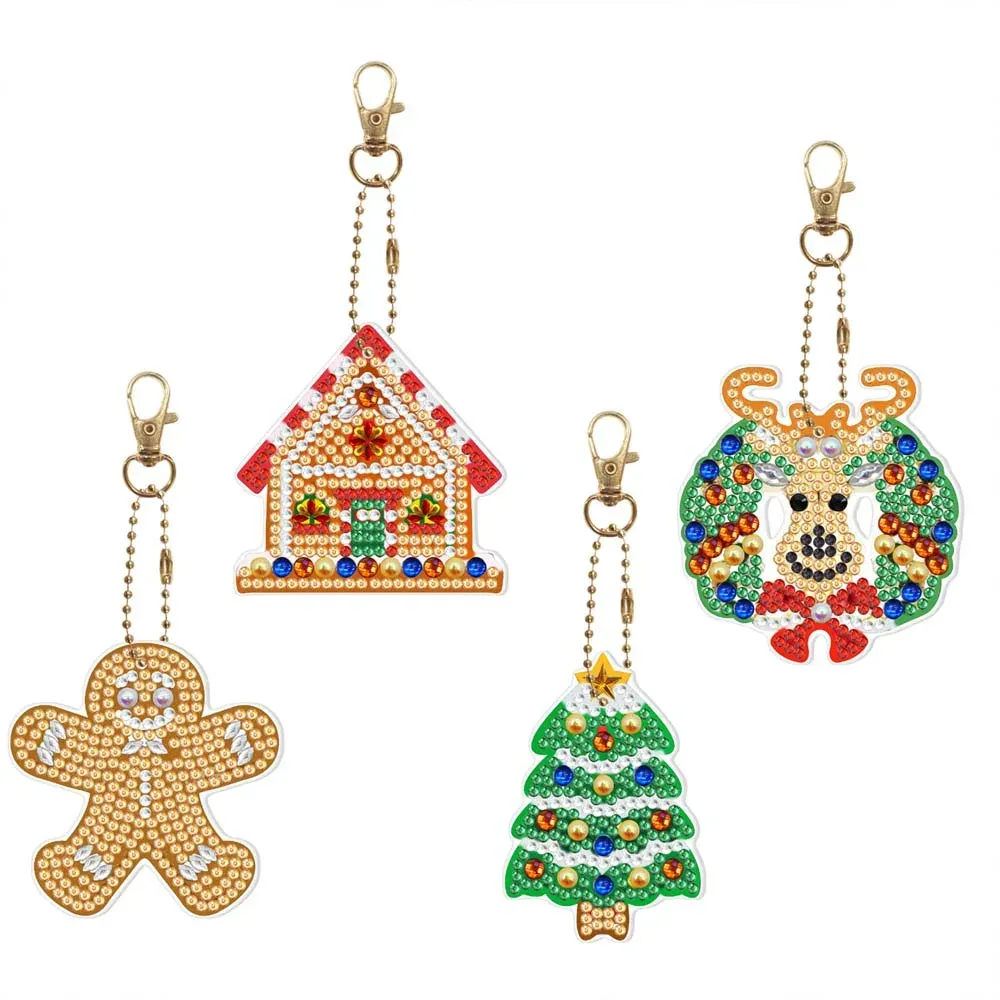 Porte-Clés Diamond Painting Noël - 4 Pendentifs Décoratifs Festifs