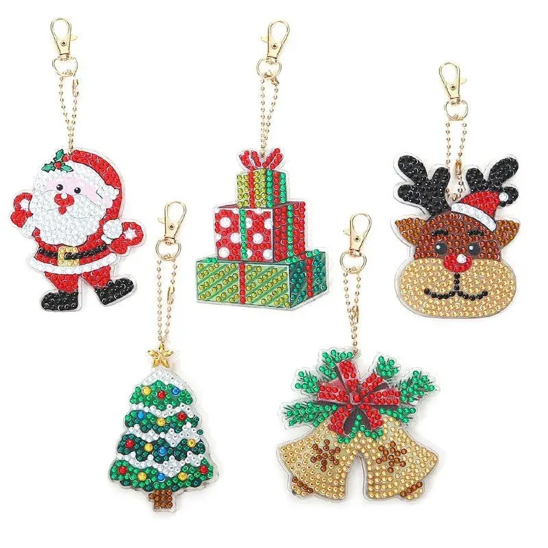 Porte-clés Noël 5D - 5 pendentifs décoratifs en diamond painting