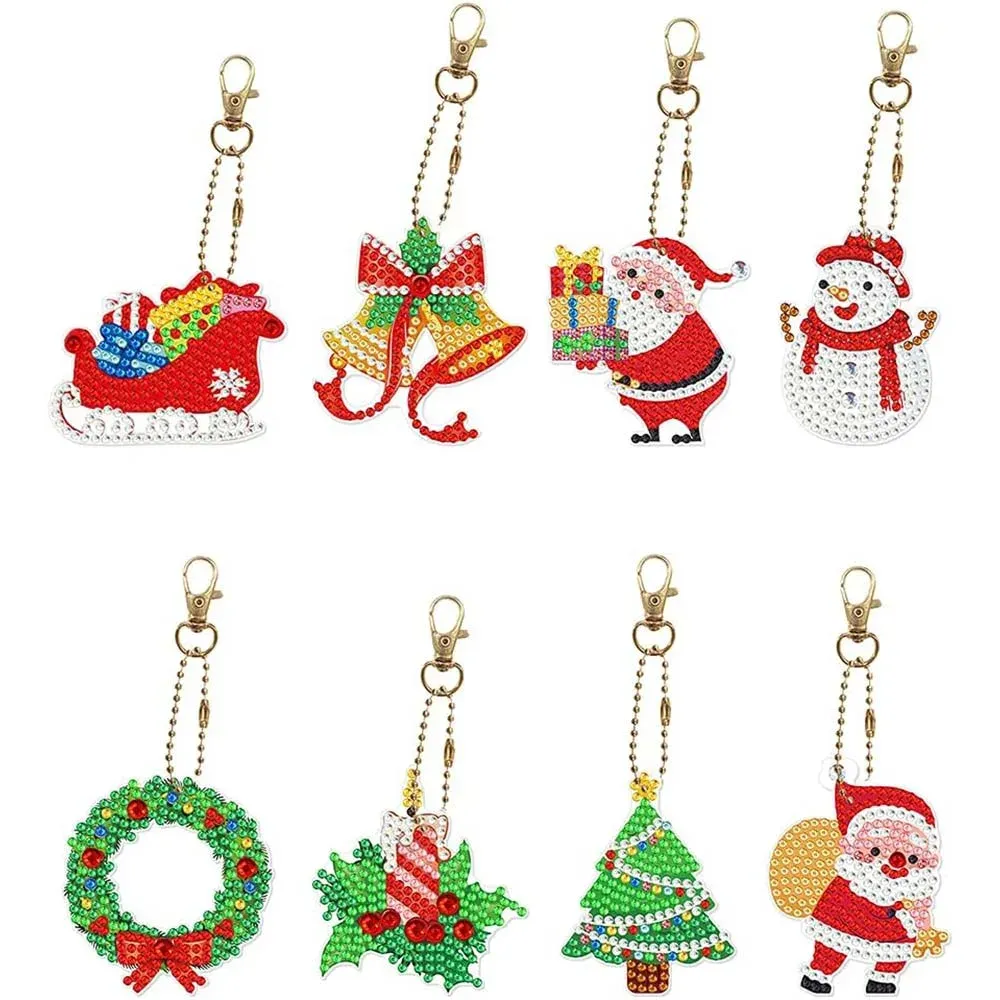Porte-Clés Diamond Painting Noël - 8 Pièces Décoratives Festives