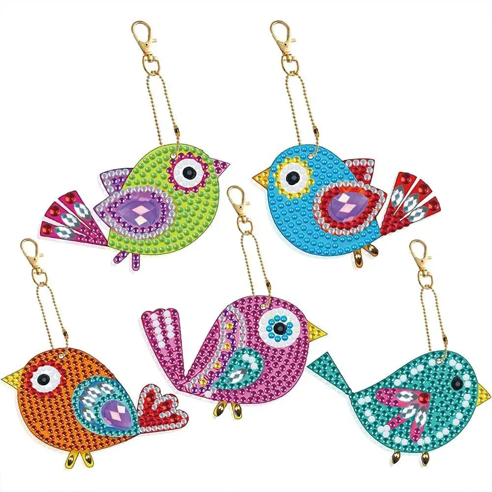 Porte-clés Diamond Painting Oiseaux - 5 pendentifs décoratifs à personnaliser