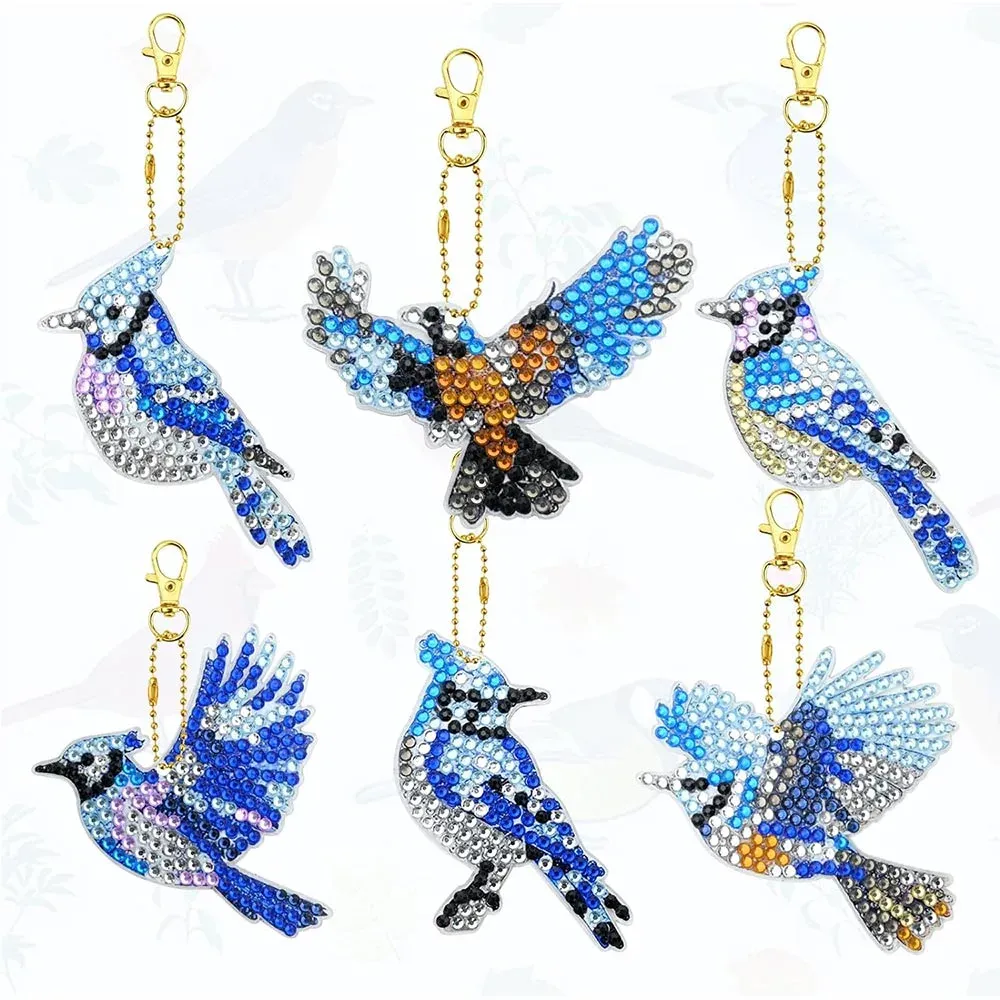 Porte-clés Diamond Painting Oiseaux - 6 pièces élégantes à personnaliser
