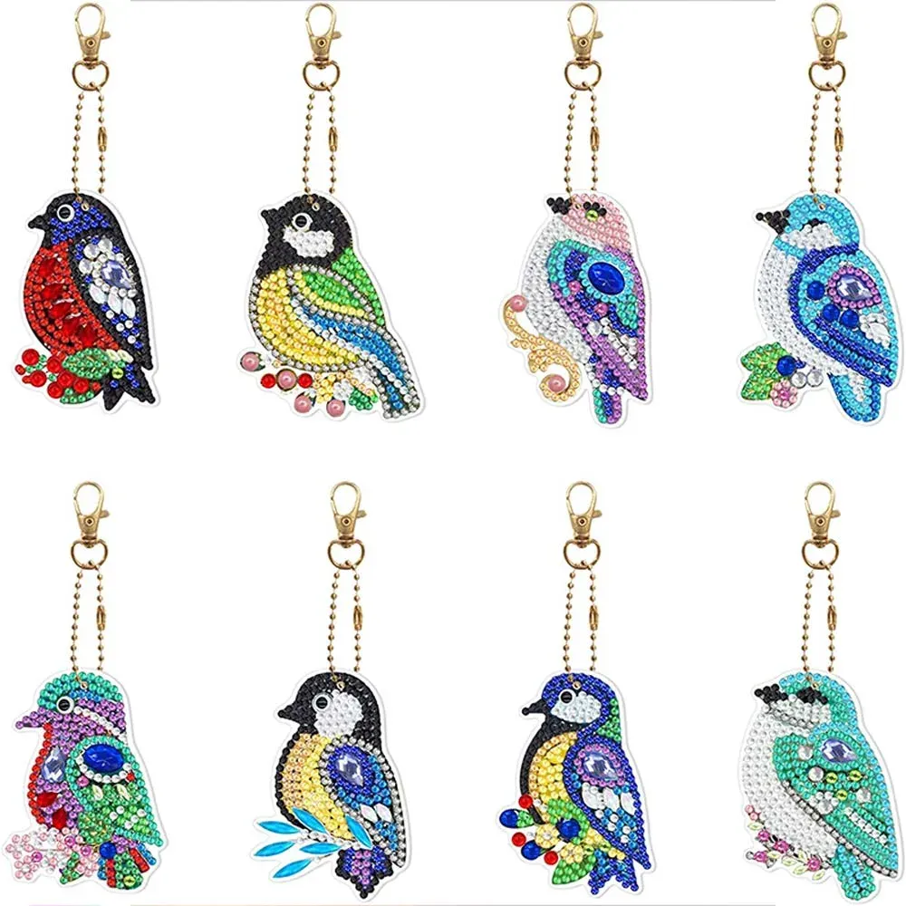 Porte-Clés Diamond Painting Oiseaux - 5D, 8 pièces