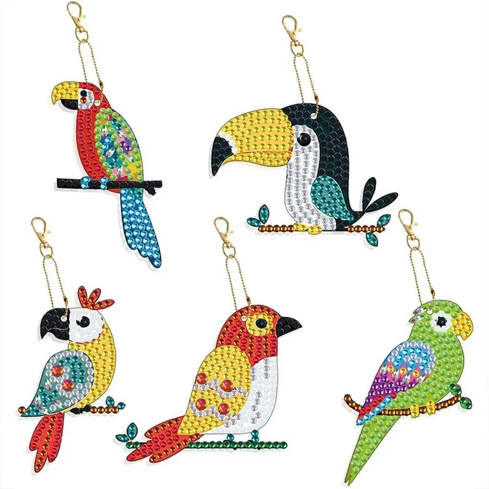 Porte-Clés Diamond Painting 5D Perroquets 5 Pièces