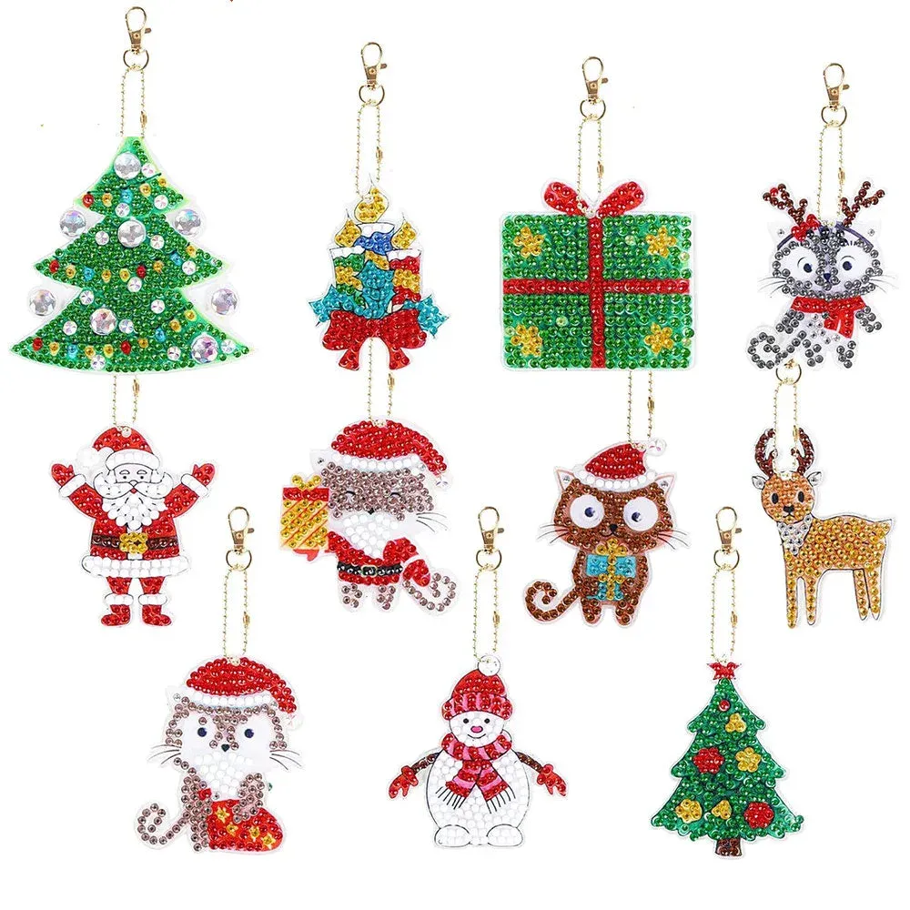 Porte-Clés Diamond Painting Noël - 11 Pièces Décoratives Festives