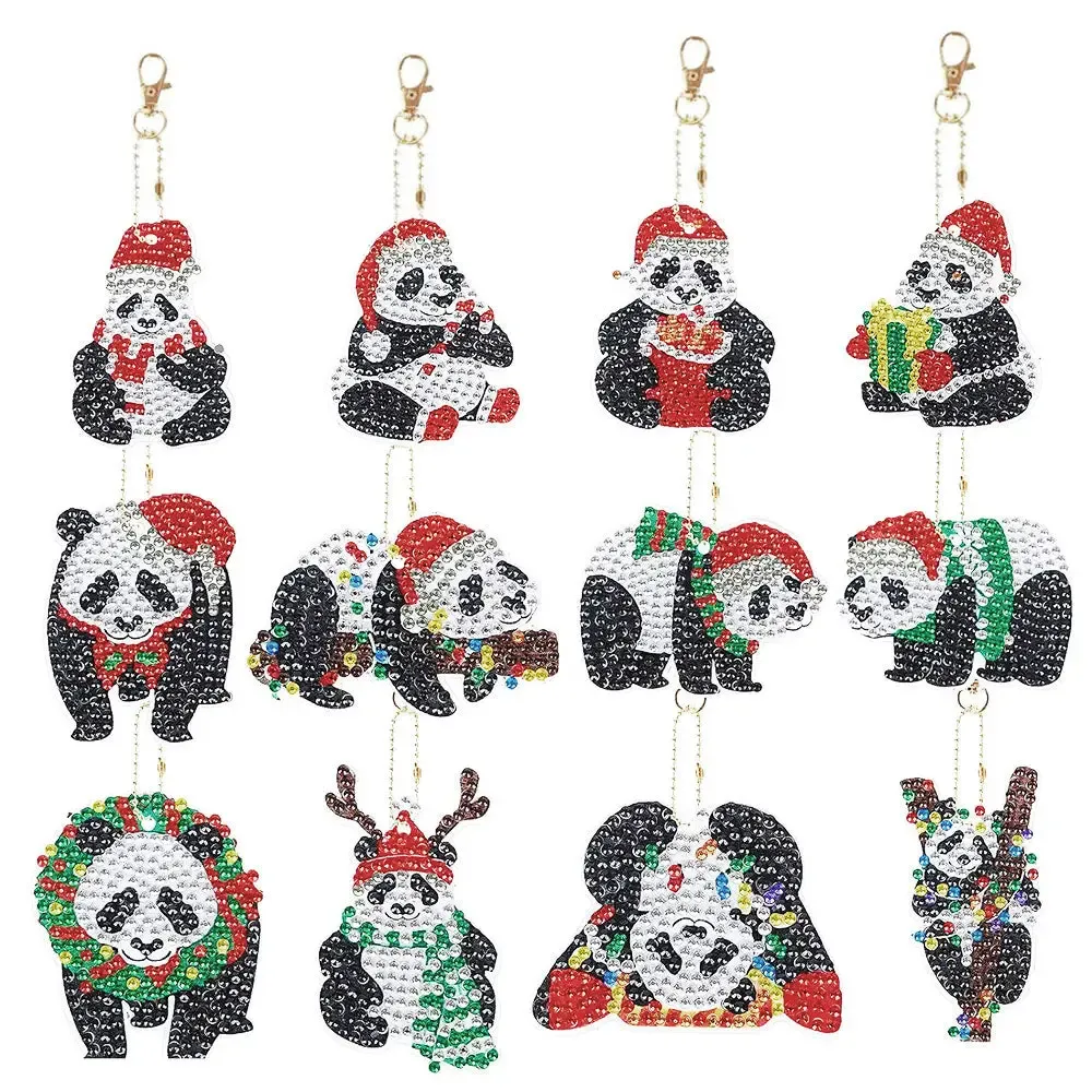 Porte-Clés Diamond Painting Pandas - 12 Pièces Décoratives à Broder