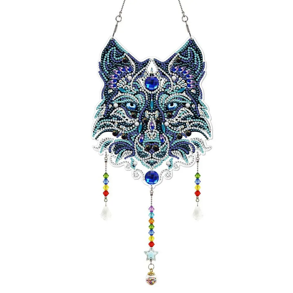 Porte-Miroir de Voiture Loup en Diamond Painting Mille Facettes