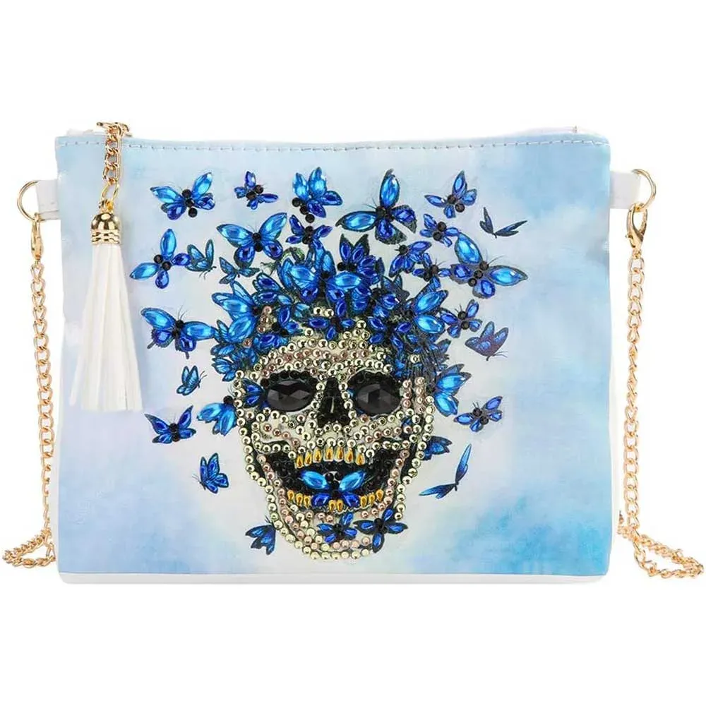 Sac à poignet pour broderie diamant Crâne élégant