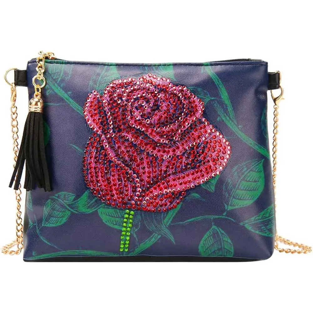 Sac à poignet pour broderie diamant motif Rose Rouge
