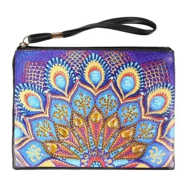 Sac Poignet Diamond Painting - Élégance du Paon Bleu pour Brodeuse