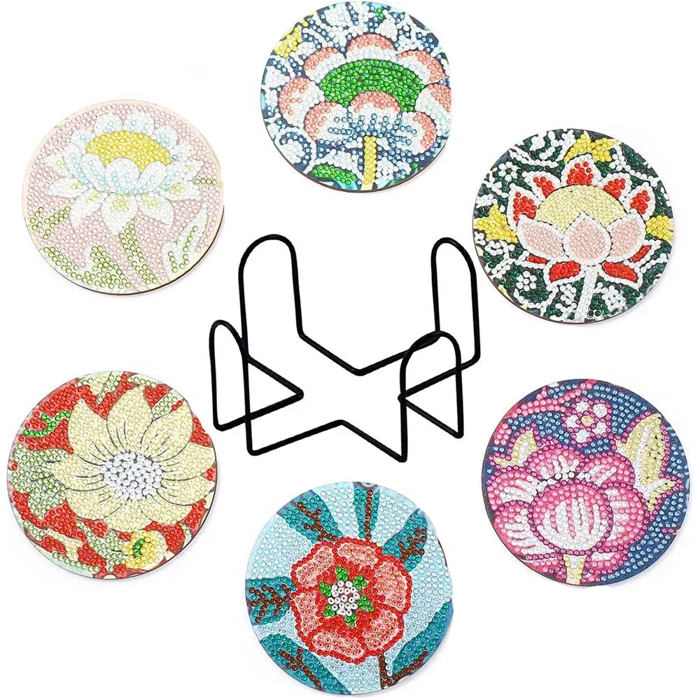 Sous-verre broderie diamant fleurs - 10 cm - Mille Facettes