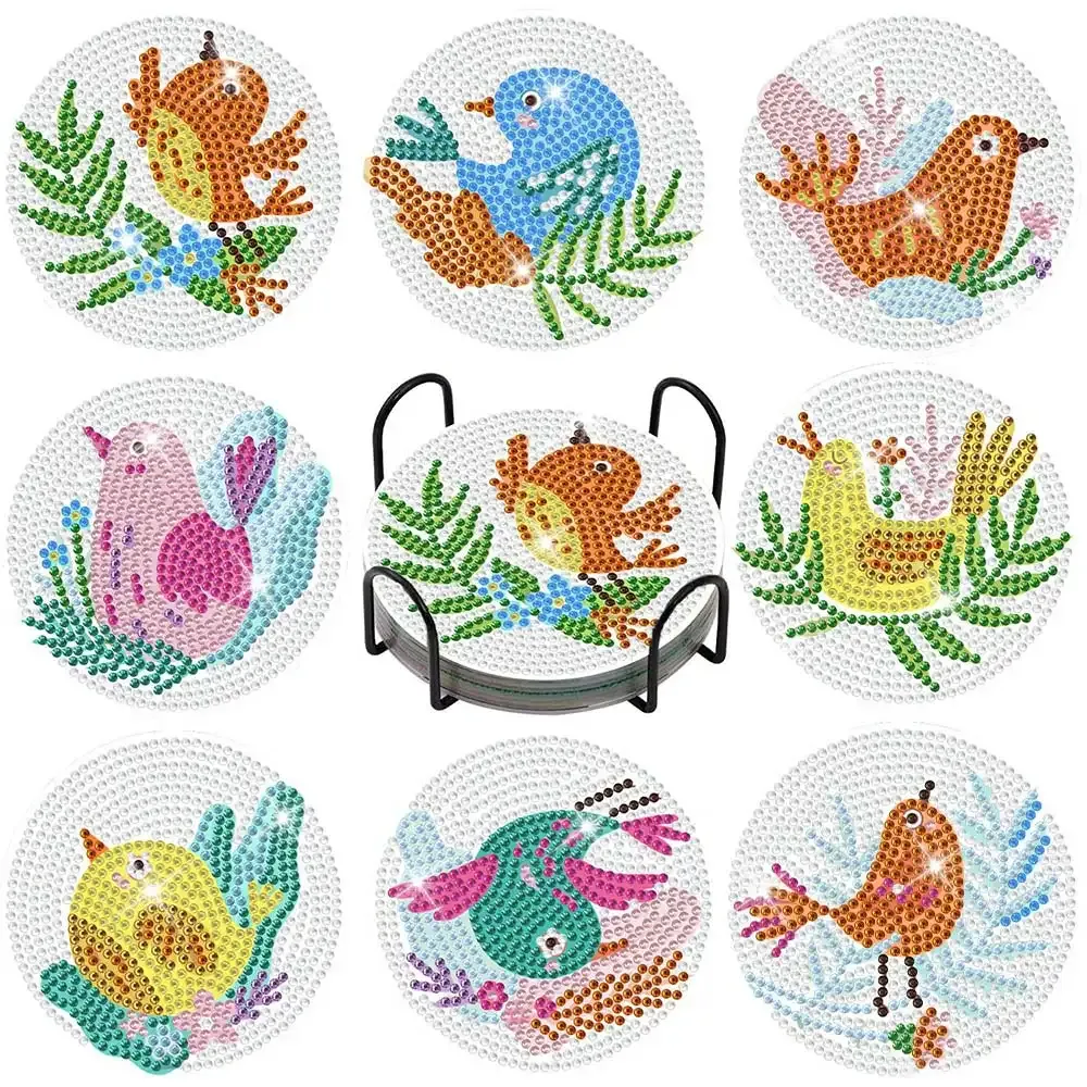 Sous-verre broderie diamant 5D - Oiseaux élégants 10x10 cm