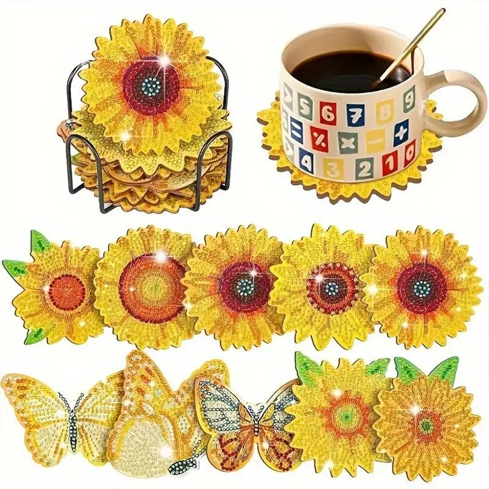 Ensemble de 10 sous-verres diamond painting aux tournesols lumineux