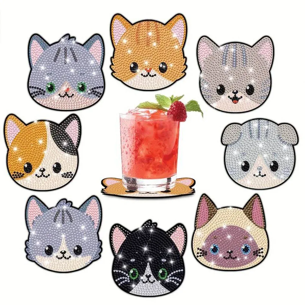 Sous-Verre Diamond Painting Chats - 10 × 10 cm, accessoire créatif