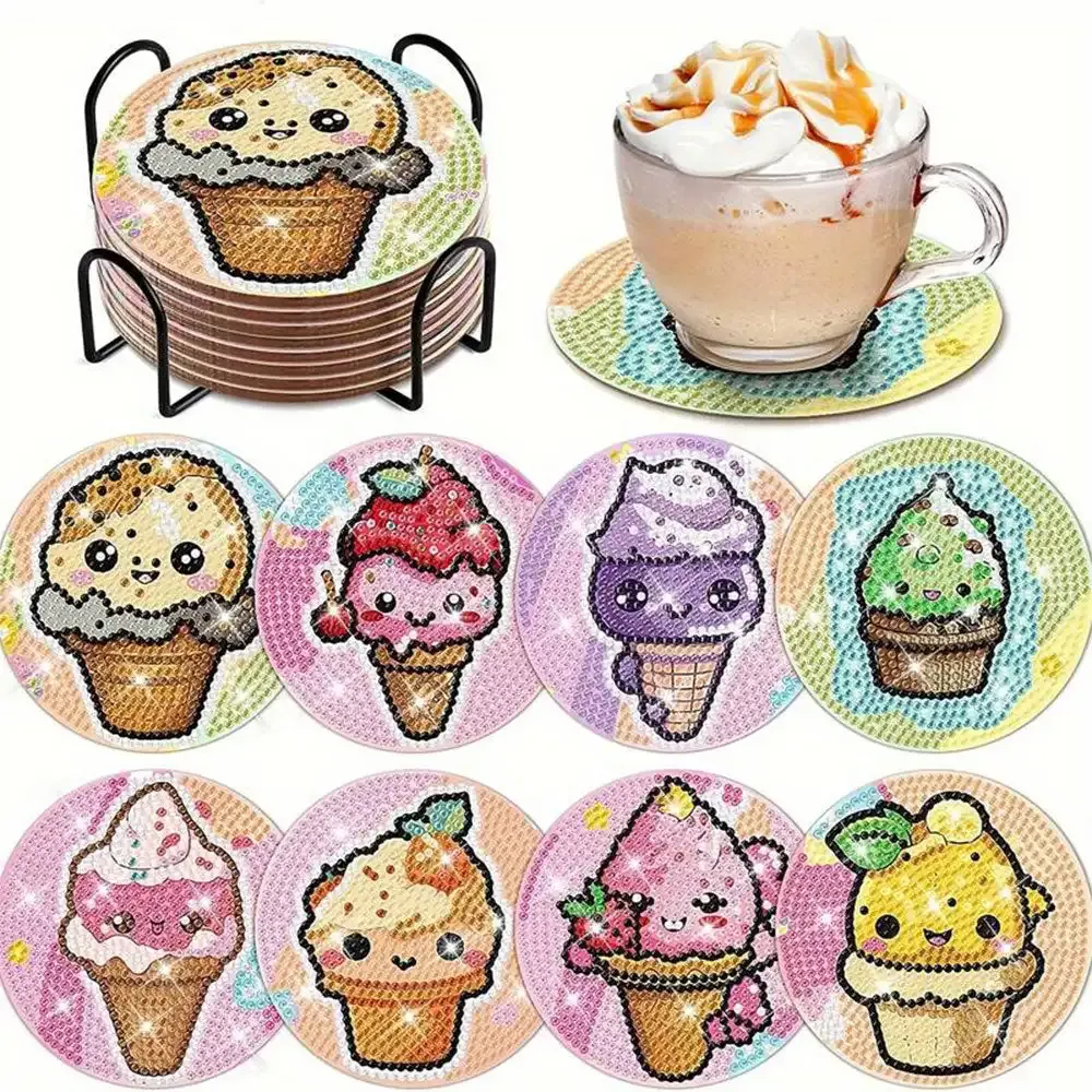Sous-verre Diamond Painting Cornets de Glace Amusants 10x10 cm