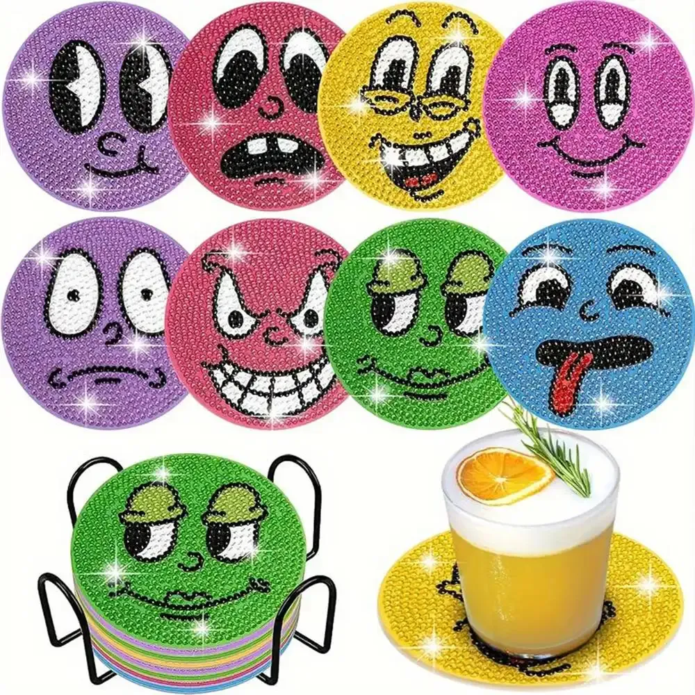 Sous-Verre Diamond Painting Emoji - Kit 5D de 8 pièces