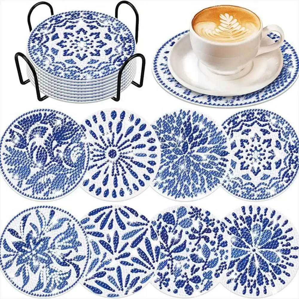 Sous-verre Diamond Painting Fleurs Bleues 10x10 cm