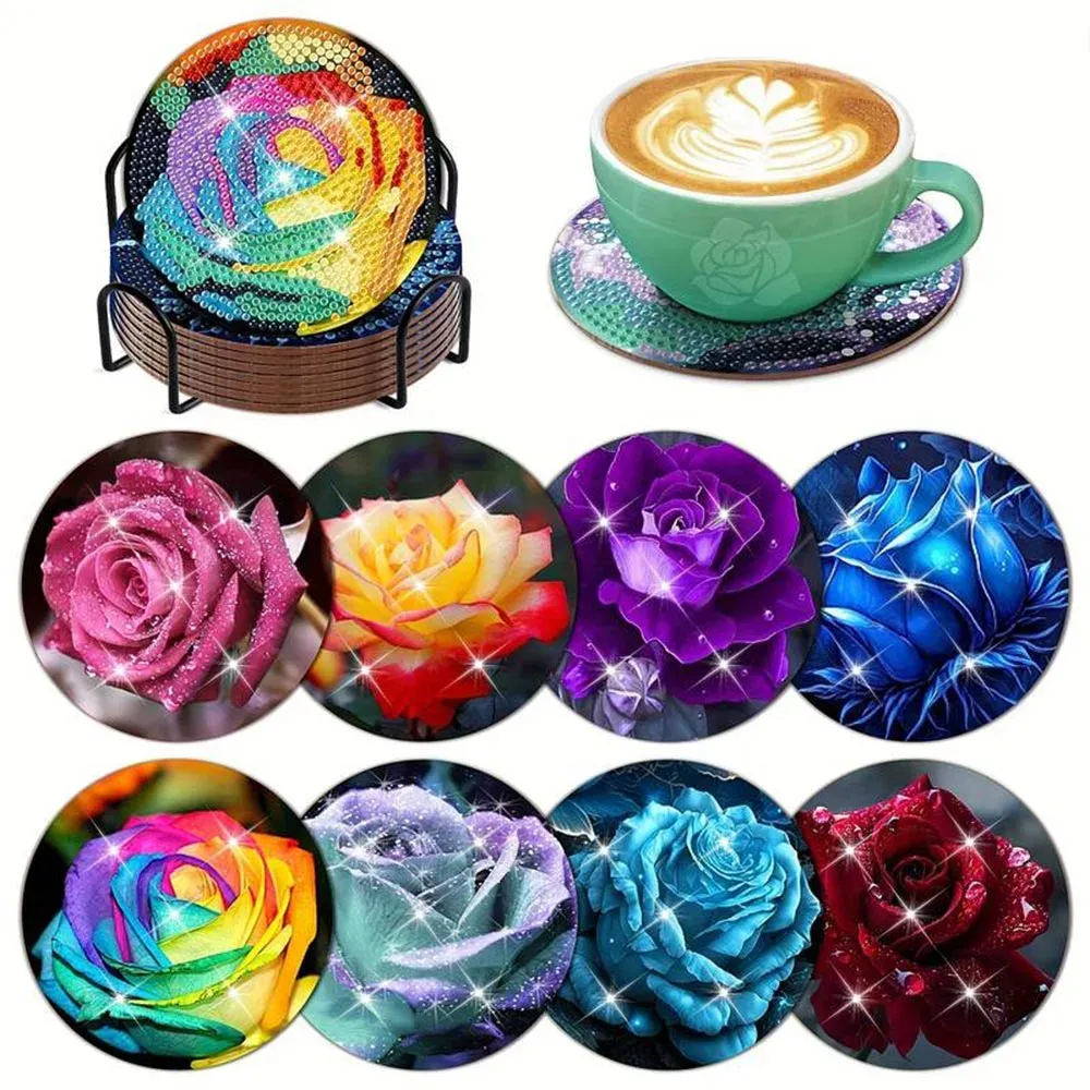 Sous-verre diamond painting - Roses colorées pour décorer votre table