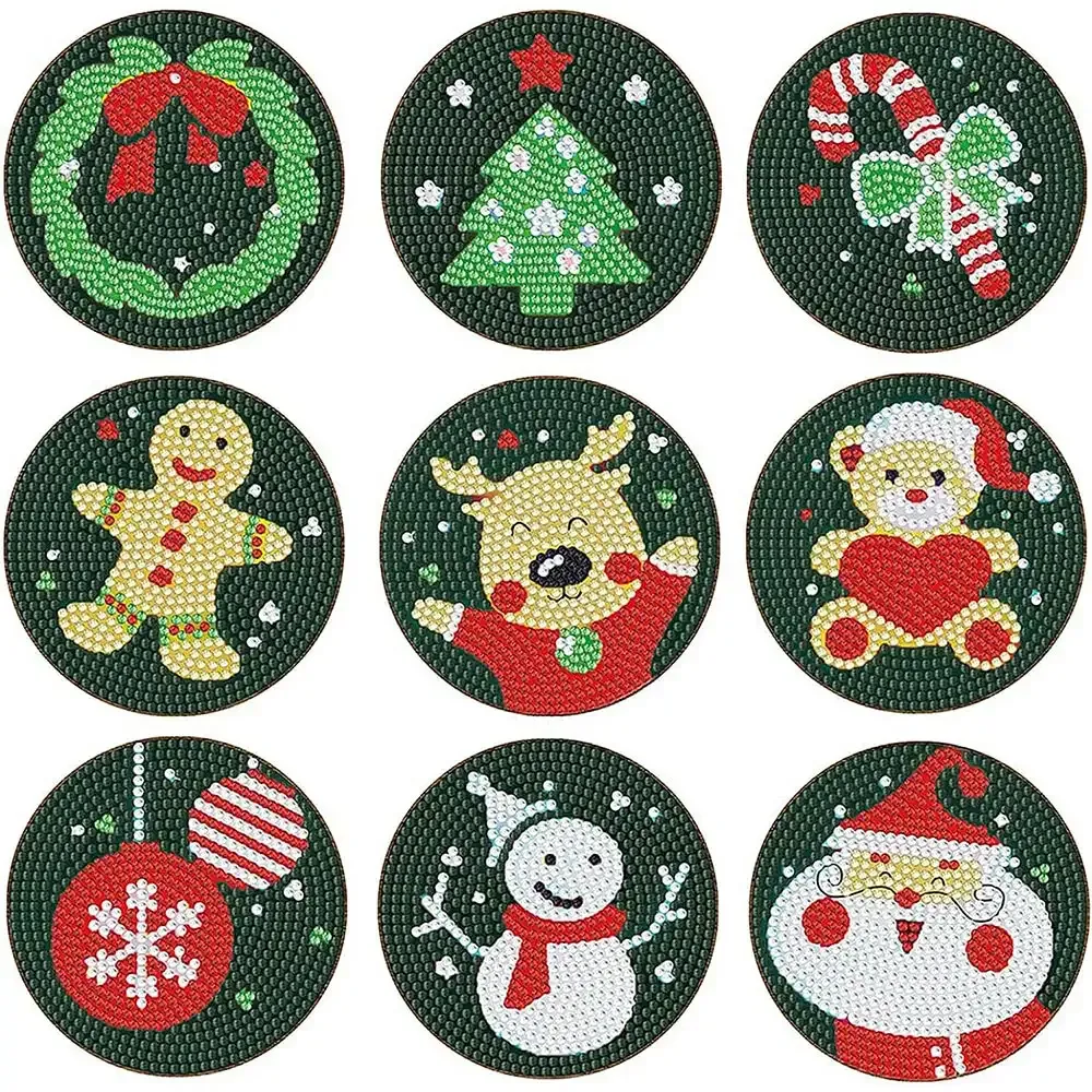Sous-Verre Diamond Painting Noël, 9 motifs - Décoration festive