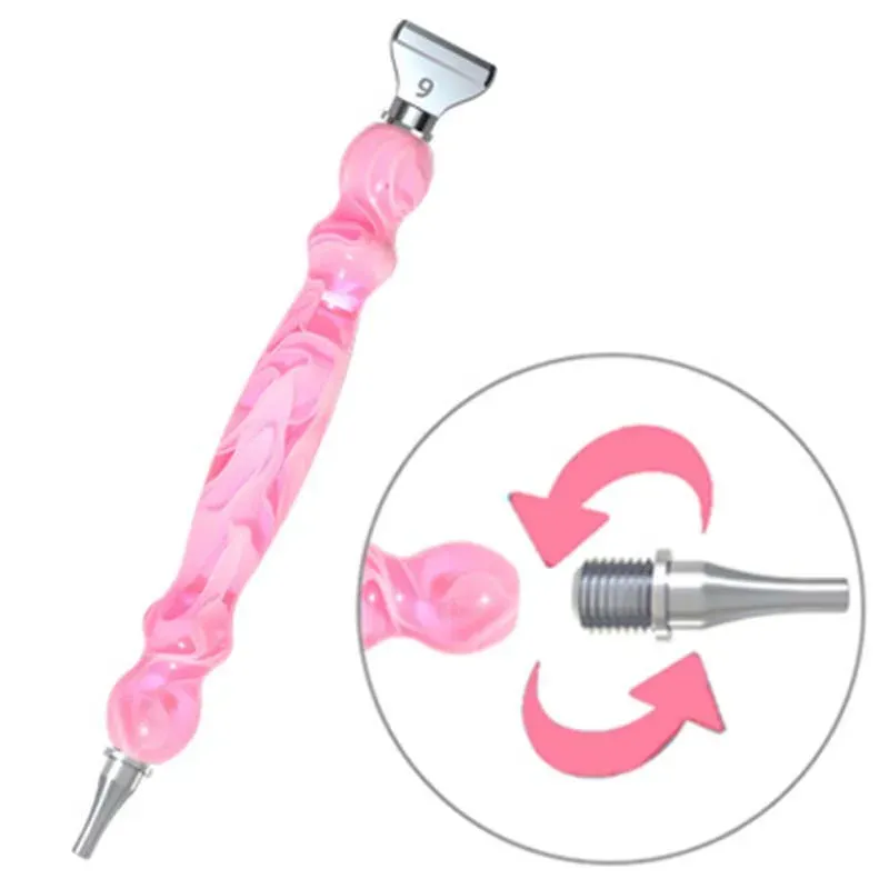 Stylo pour diamond painting aux vagues roses et pointes acier