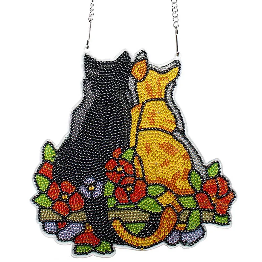 Suspension de Porte Broderie Diamant 2 Chats