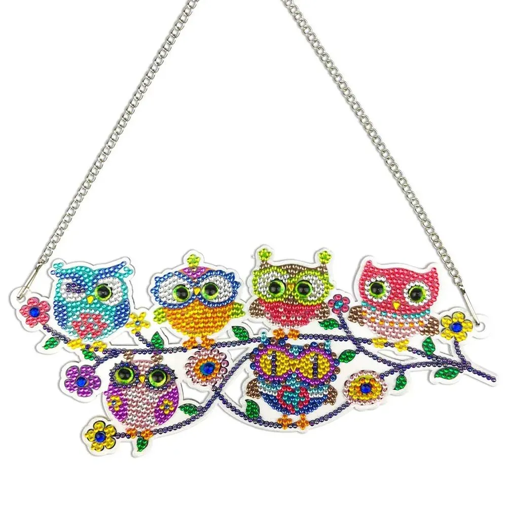 Suspension de porte Diamond Painting - Six hiboux élégants en broderie