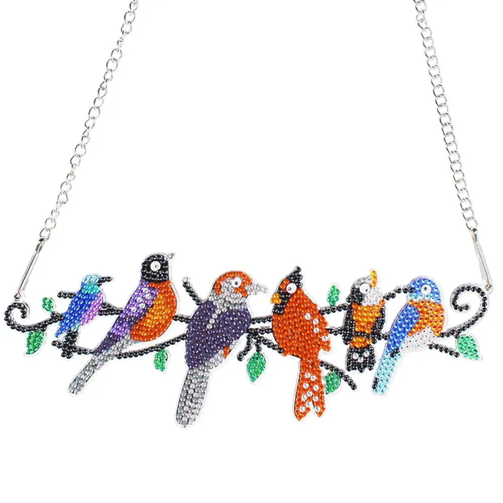 Suspension de porte broderie diamant 5D - Volée de 6 oiseaux