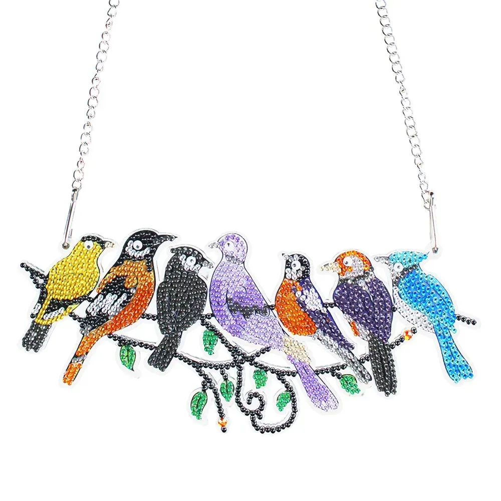 Suspension de porte broderie diamant 5D - Volée de 7 oiseaux