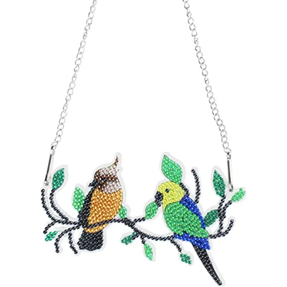 Suspension de porte diamond painting aux deux oiseaux délicats