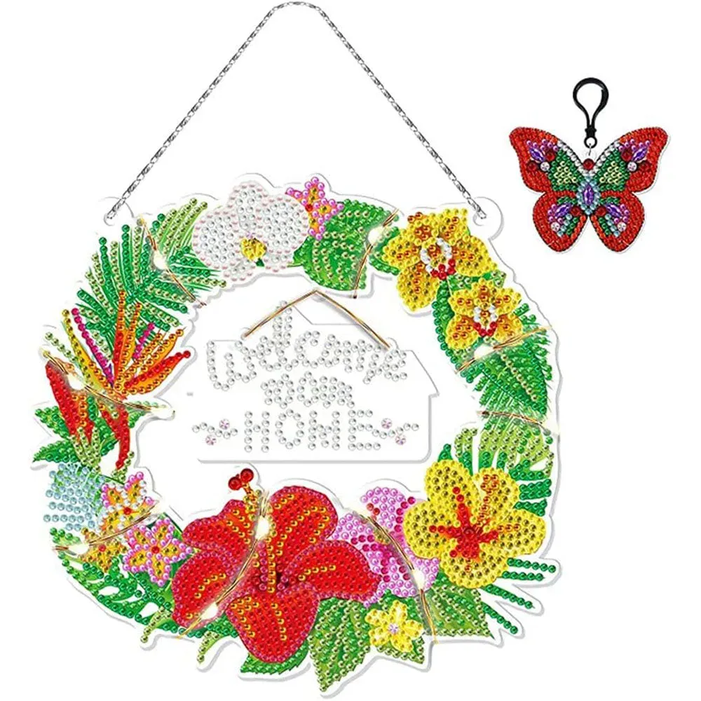 Suspension de porte broderie diamant avec couronne lumineuse et pendentif