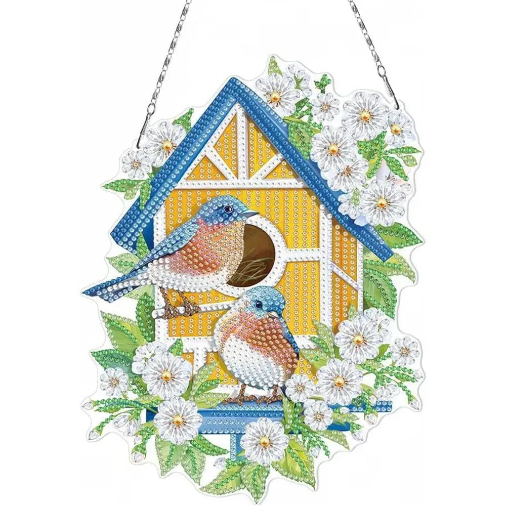 Suspension de porte diamond painting maison d'oiseaux recto verso