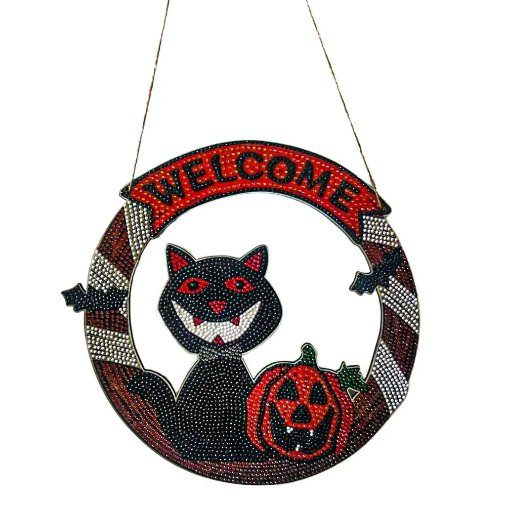 Suspension de Porte Diamond Painting - Chat d'Halloween en Broderie 5D