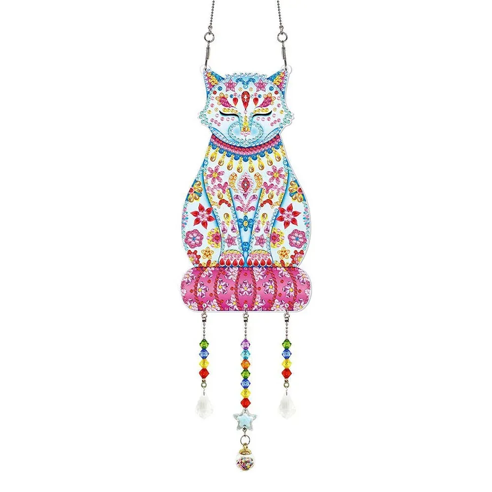 Suspension de porte broderie diamant 5D - Motif chat élégant