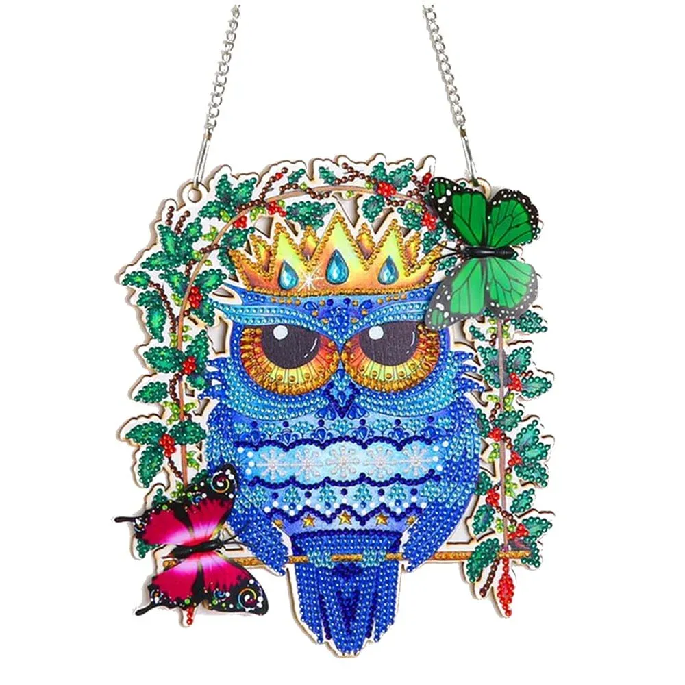 Suspension de porte Diamond Painting Hibou - Décoration murale scintillante