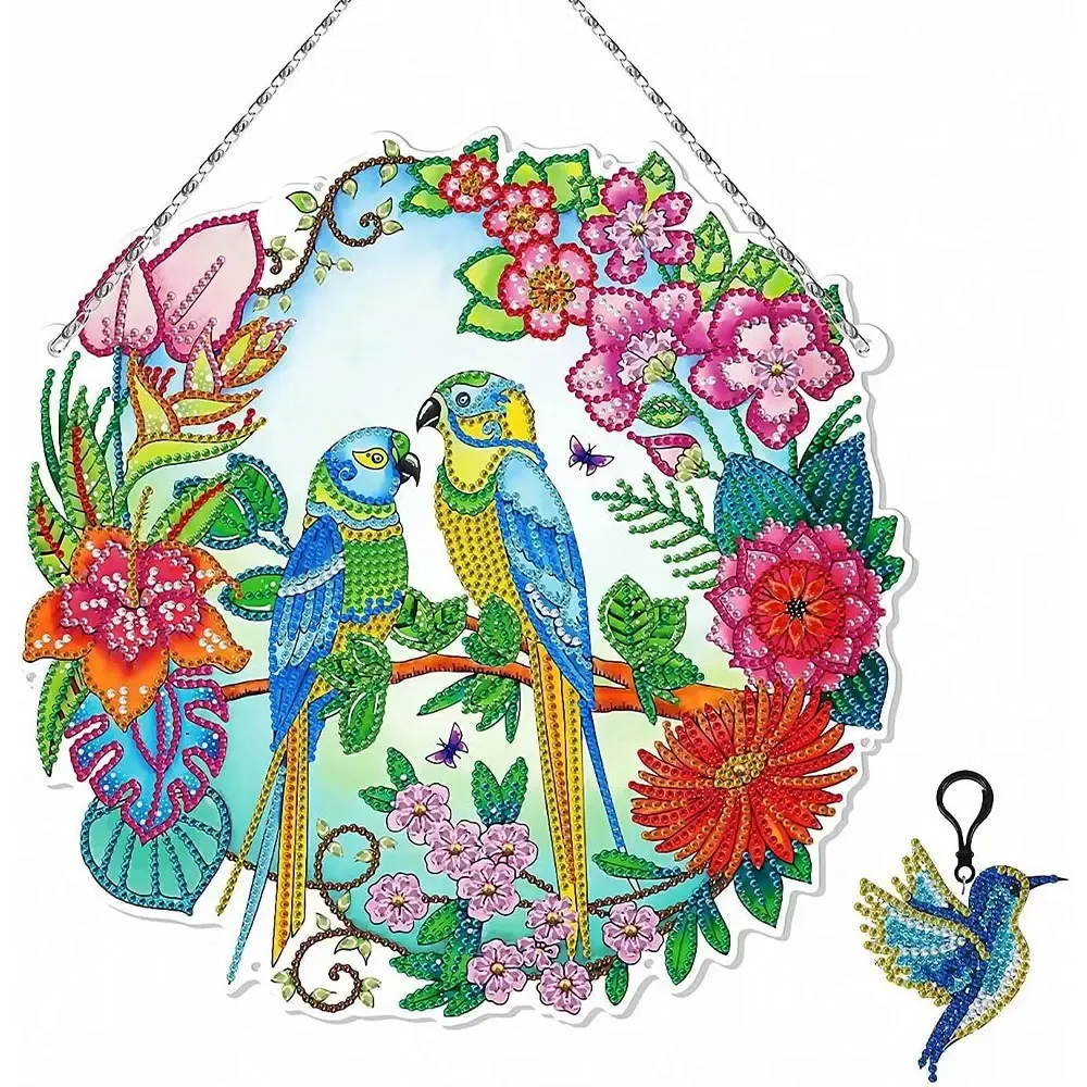 Suspension de porte broderie diamant Oiseaux lumineux avec pendentif
