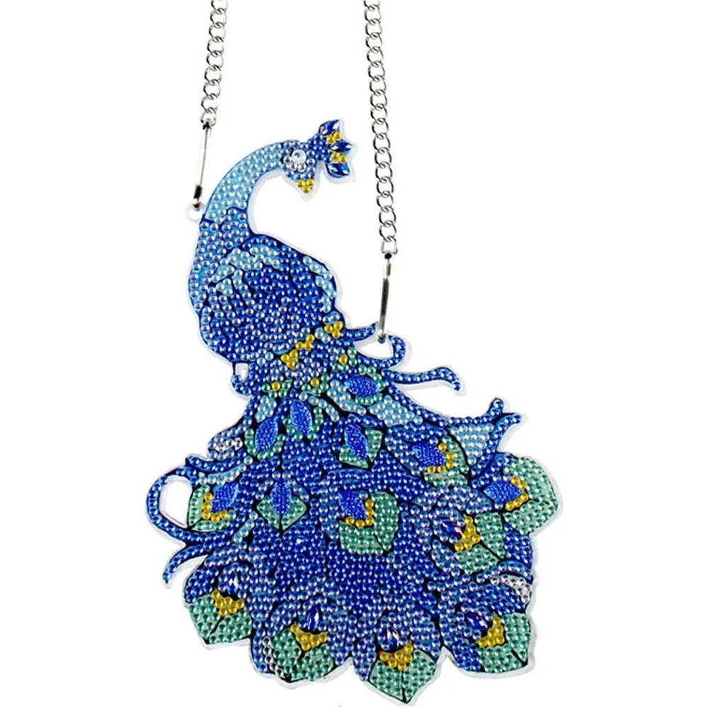 Suspension de porte broderie diamant Paon élégant 14x21 cm