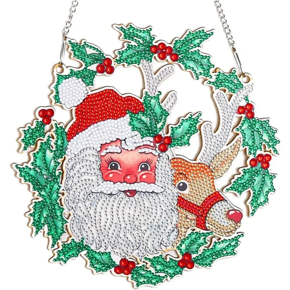 Suspension de porte Père Noël et Renne - Décoration Noël diamond painting