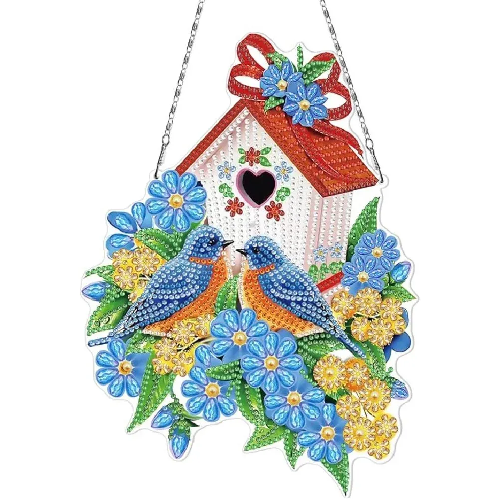 Suspension de porte broderie diamant maison d'oiseaux recto verso 5D
