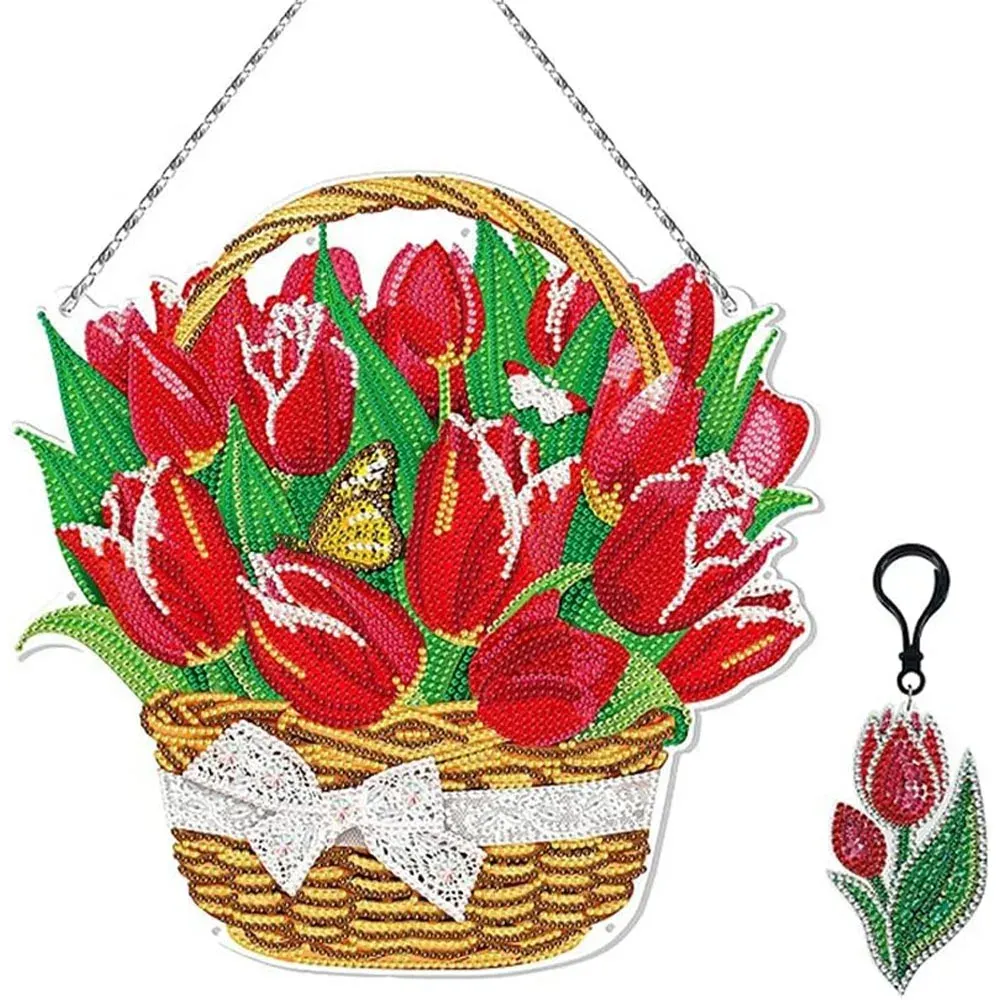 Suspension de porte diamond painting Tulipes lumineuses avec LED et pendentif