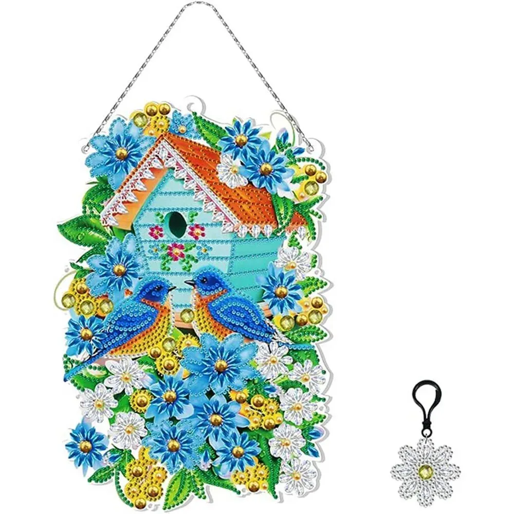 Suspension Maison d'Oiseaux Broderie Diamant LED